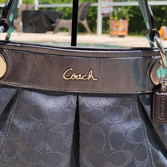 Coach Ashley Medium Jacquard Fabric Signature "C" Charcoal Crossbody Bag - Picture 2 of 16